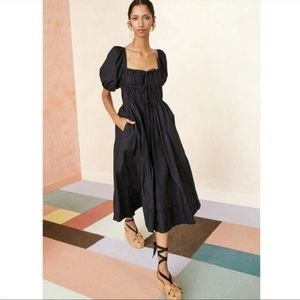 ULLA JOHNSON Palma Tiered Gathered Cotton-Poplin Midi Dress Black 8